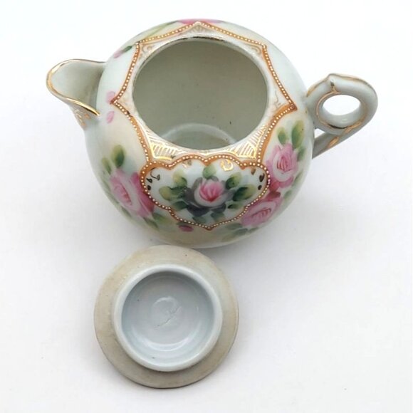 Vintage Handpainted Floral Porcelain Teapot Gold Trim Japan MCM - Picture 6 of 7